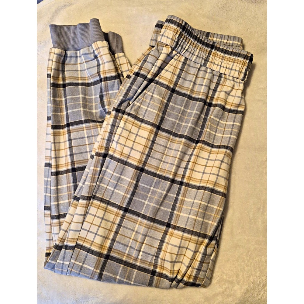 LOFT Women's Plaid Jogger Pants High Rise Tapered Leg Elastic Waist M